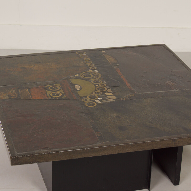 Brown vintage coffee table with mosaic by Paul Kingma, 1979