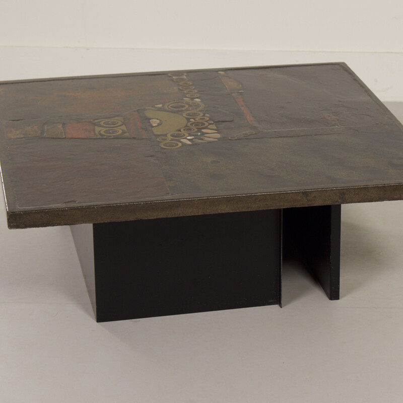 Brown vintage coffee table with mosaic by Paul Kingma, 1979