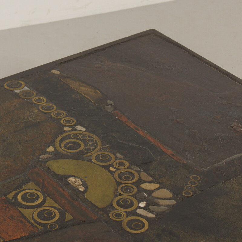 Table basse vintage brune avec mosaïque par Paul Kingma, 1979