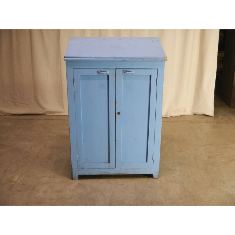 Crédence vintage  en sapin coloré bleue avec 2 porte