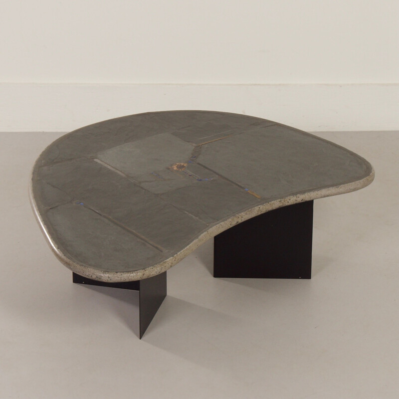 Vintage kidney-shaped natural stone coffee table by Paul Kingma, 1995