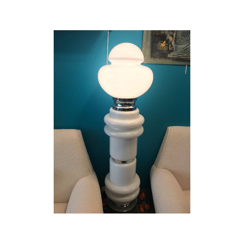 Vintage witte glazen vloerlamp van Carlo Nason voor Mazzega