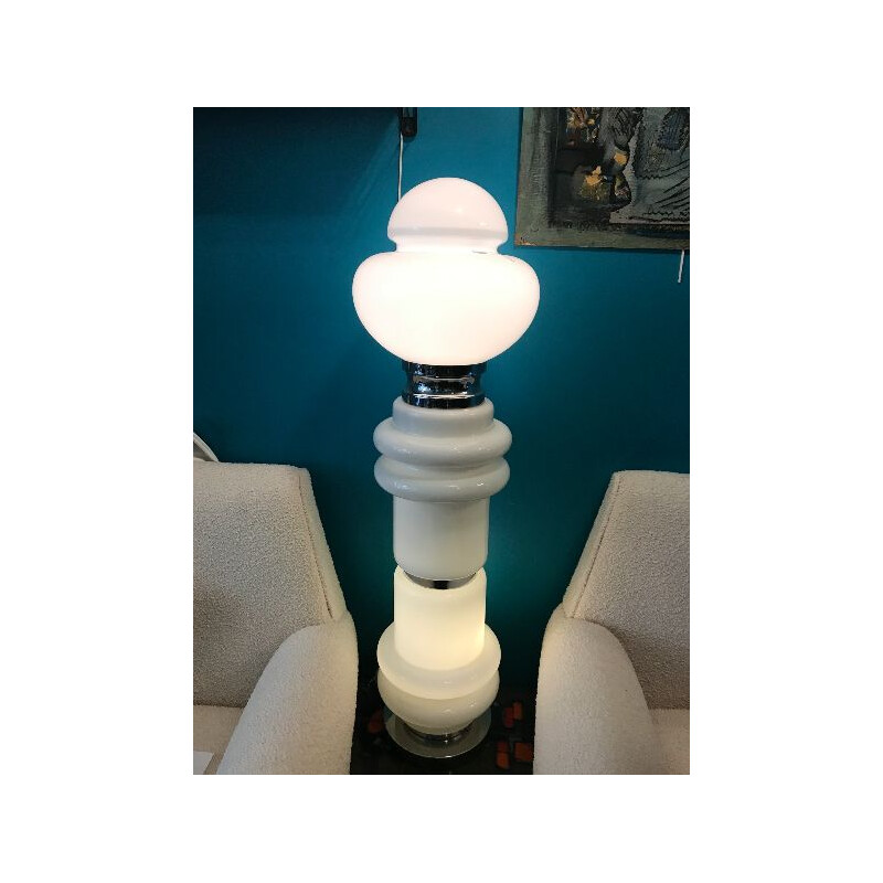 Lampada da terra vintage in vetro bianco di Carlo Nason per Mazzega