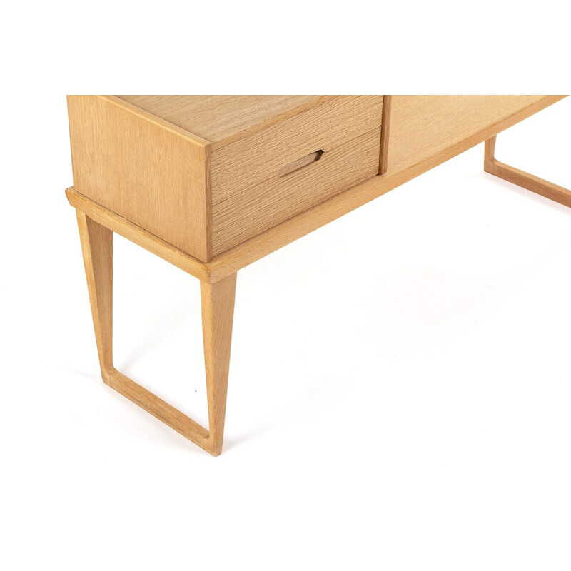 Vintage mid century Kai Kristiansen light oak side table with small cabinet, Denmark 1960's