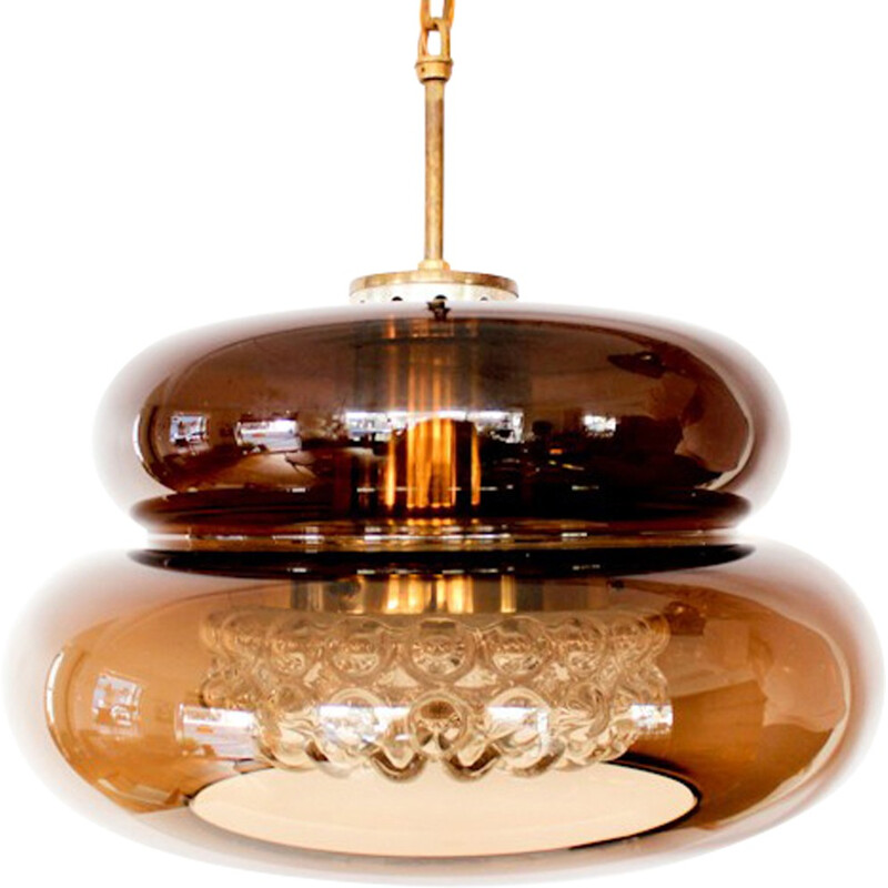 Orrefors "Bubblan" hanging lamp in cognac glass, Carl FAGERLUND - 1960s