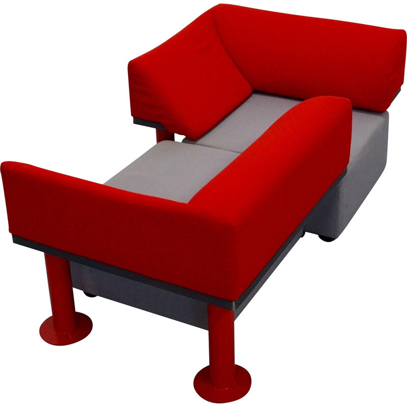 "Quadrio" sofa in red and grey fabric, Michael MCCOY - 1980s