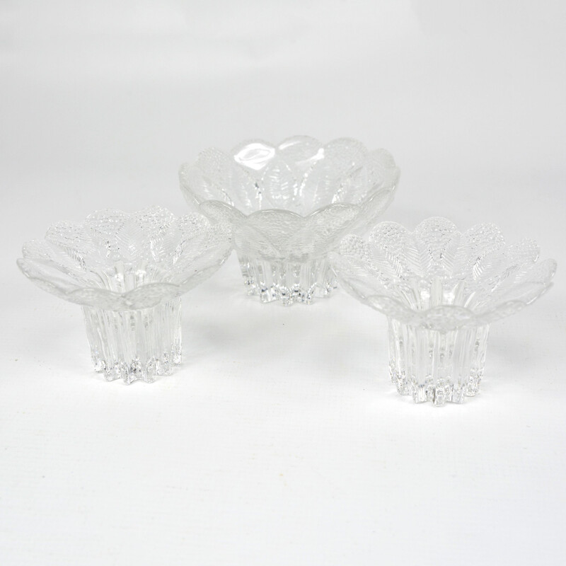 Set of 3 vintage glass candlesticks by Lausitzer, Germany 1980