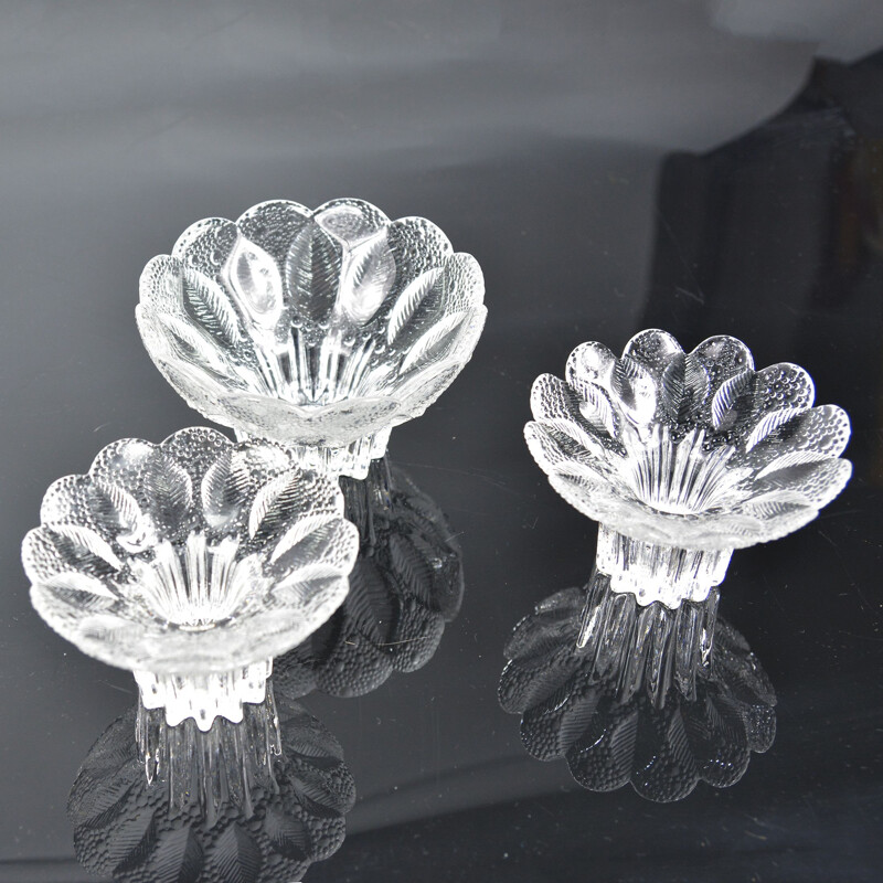 Set of 3 vintage glass candlesticks by Lausitzer, Germany 1980