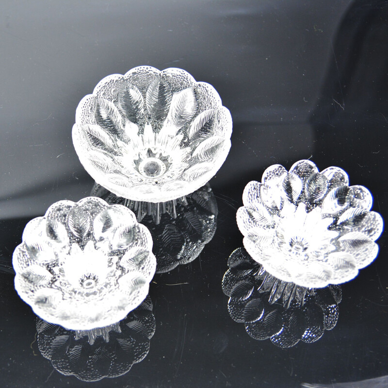 Set of 3 vintage glass candlesticks by Lausitzer, Germany 1980