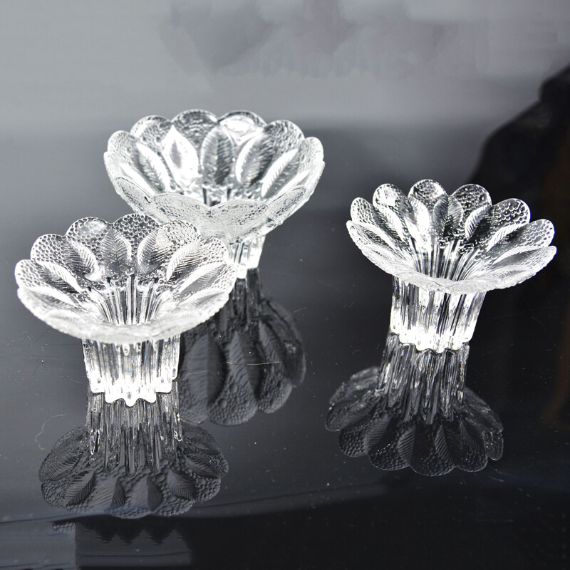 Set of 3 vintage glass candlesticks by Lausitzer, Germany 1980