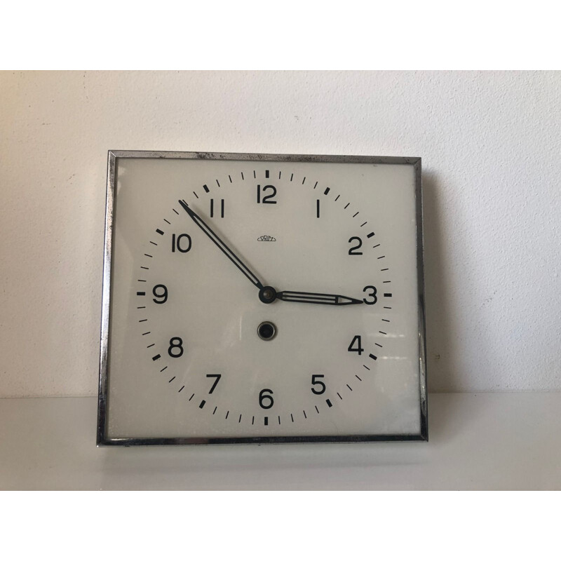 Vintage Art-Deco Square Wall Clock Czechoslovakia 