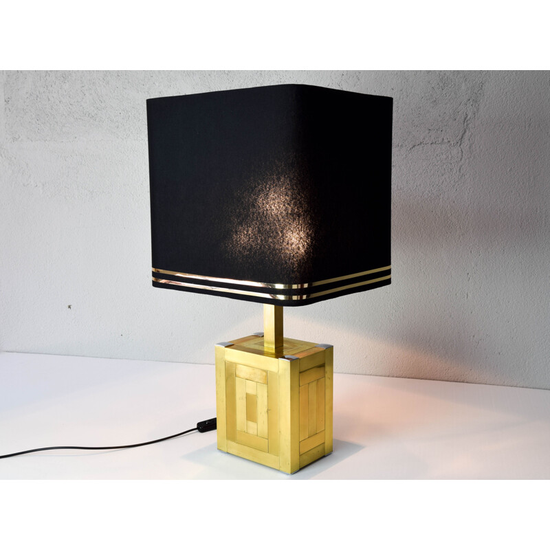 Lampe de table vintage Lumica en laiton cubique 1970