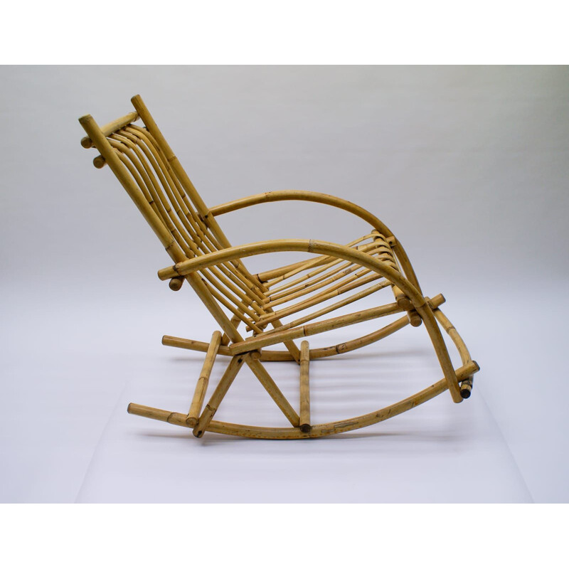 Vintage rattan and bamboo rocking chair 1970s