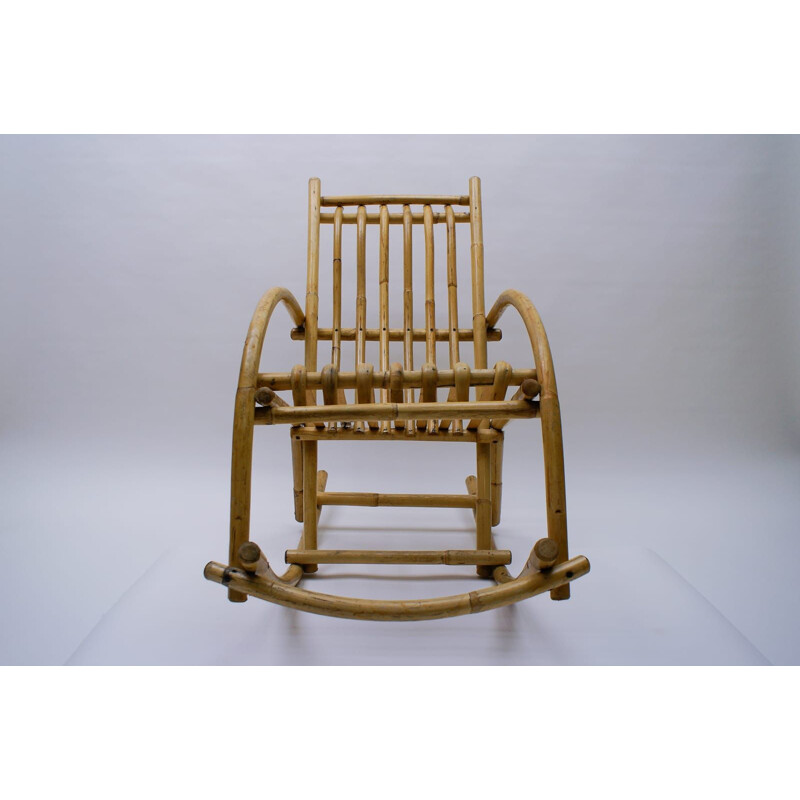 Vintage rattan and bamboo rocking chair 1970s