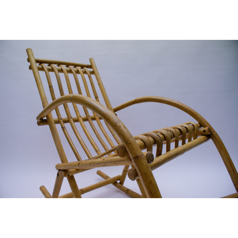 Vintage rattan and bamboo rocking chair 1970s