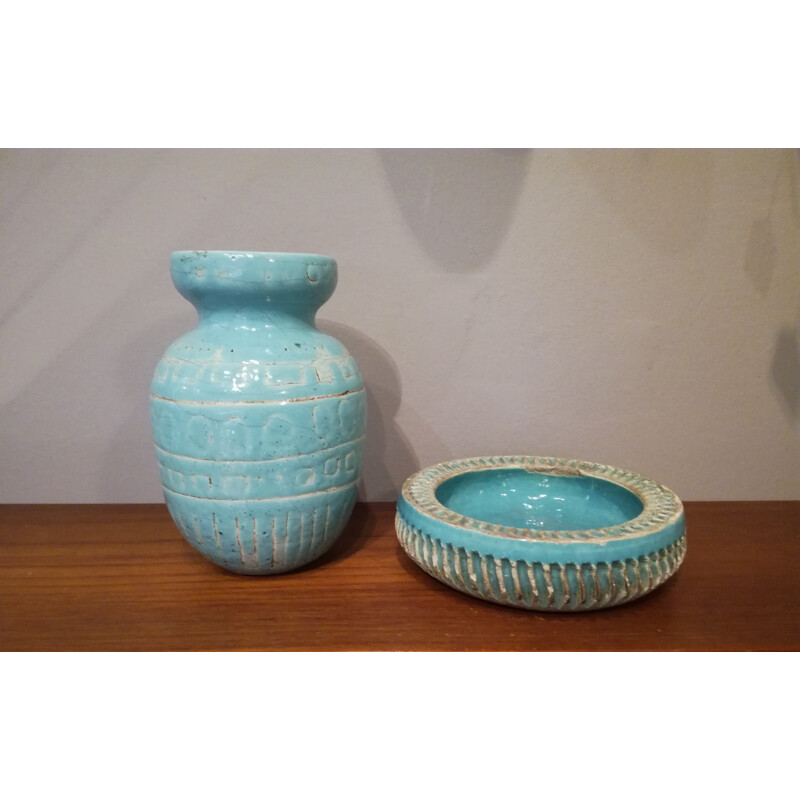 Set of blue turquoise ceramics, Jean BESNARD - 1930s