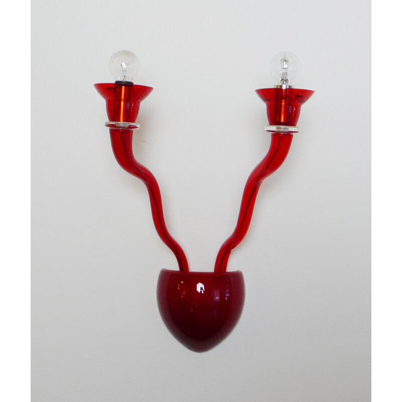 Vintage wall lamp in red Murano glass by Örni Halloween for Artemide, Italy1990