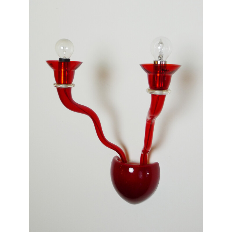 Vintage wandlamp in rood Murano glas van Örni Halloween voor Artemide, Italië1990