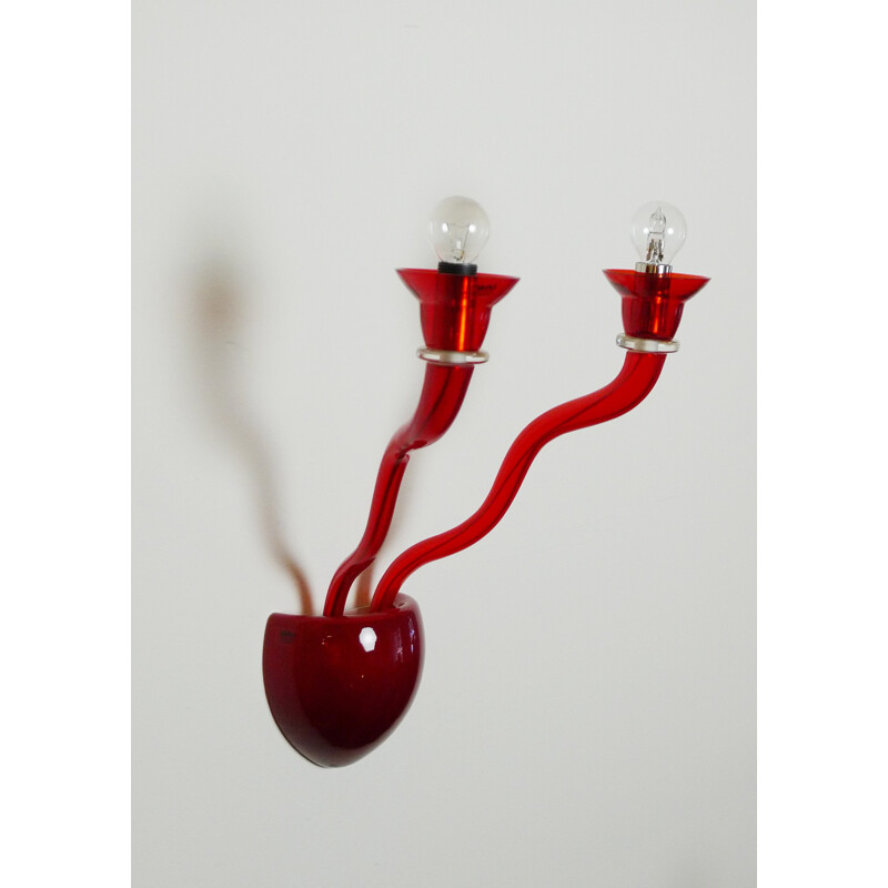 Vintage wall lamp in red Murano glass by Örni Halloween for Artemide, Italy1990