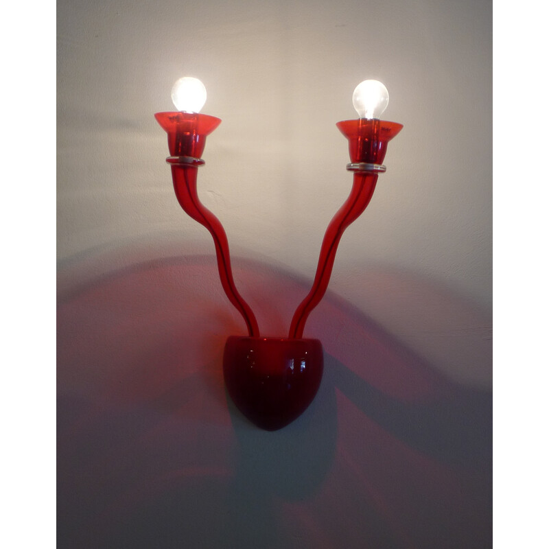 Vintage wall lamp in red Murano glass by Örni Halloween for Artemide, Italy1990