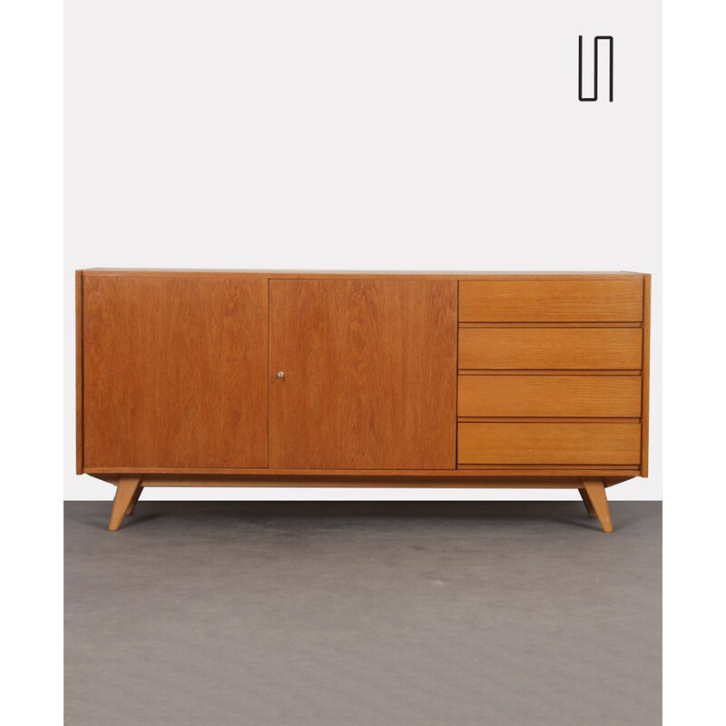 Vintage oak sideboard model U-460 by Jiri Jiroutek 1960s