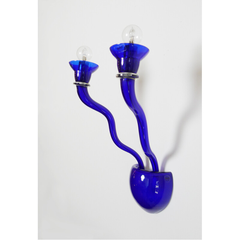Vintage blue Murano glass wall lamp by Örni Halloween for Artemide, Italy 1990