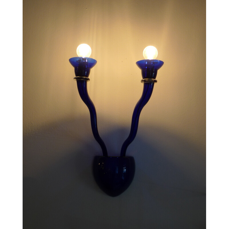 Vintage blue Murano glass wall lamp by Örni Halloween for Artemide, Italy 1990