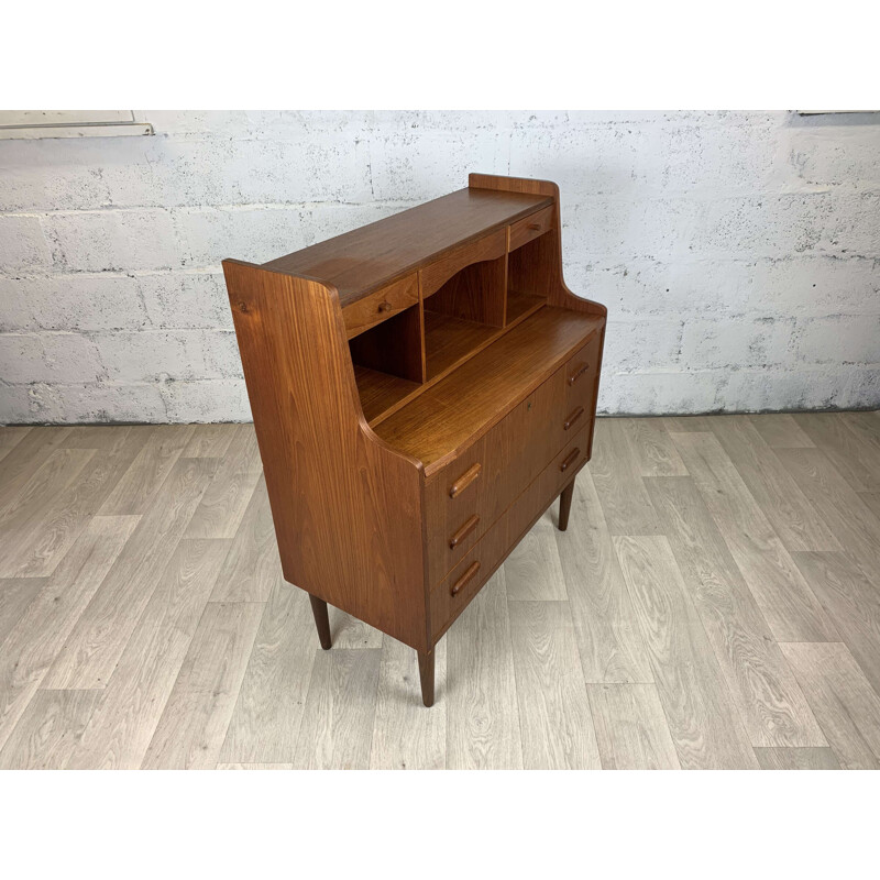 Bureau secrétaire scandinave vintage en teck  1960