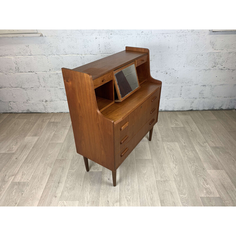 Bureau secrétaire scandinave vintage en teck  1960