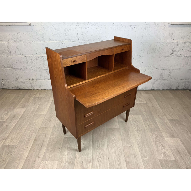 Bureau secrétaire scandinave vintage en teck  1960