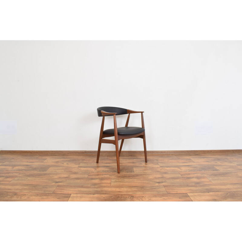 Vintage teak and leather armchair by Th. Harlev for Farstrup Møbler 1950s