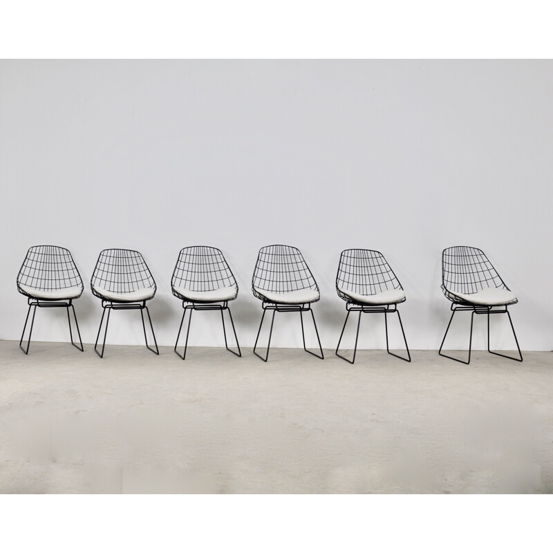 Set of 6 vintage Wire SM05 chairs by Cees Braakman and Adriaan Dekker for Pastoe 1958s