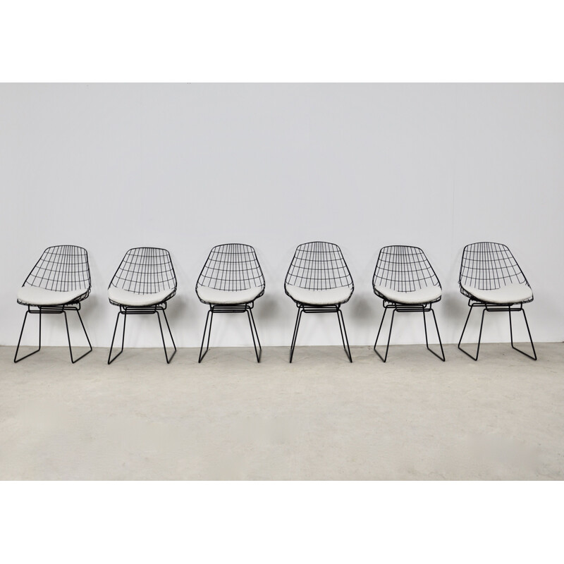 Set of 6 vintage Wire SM05 chairs by Cees Braakman and Adriaan Dekker for Pastoe 1958s