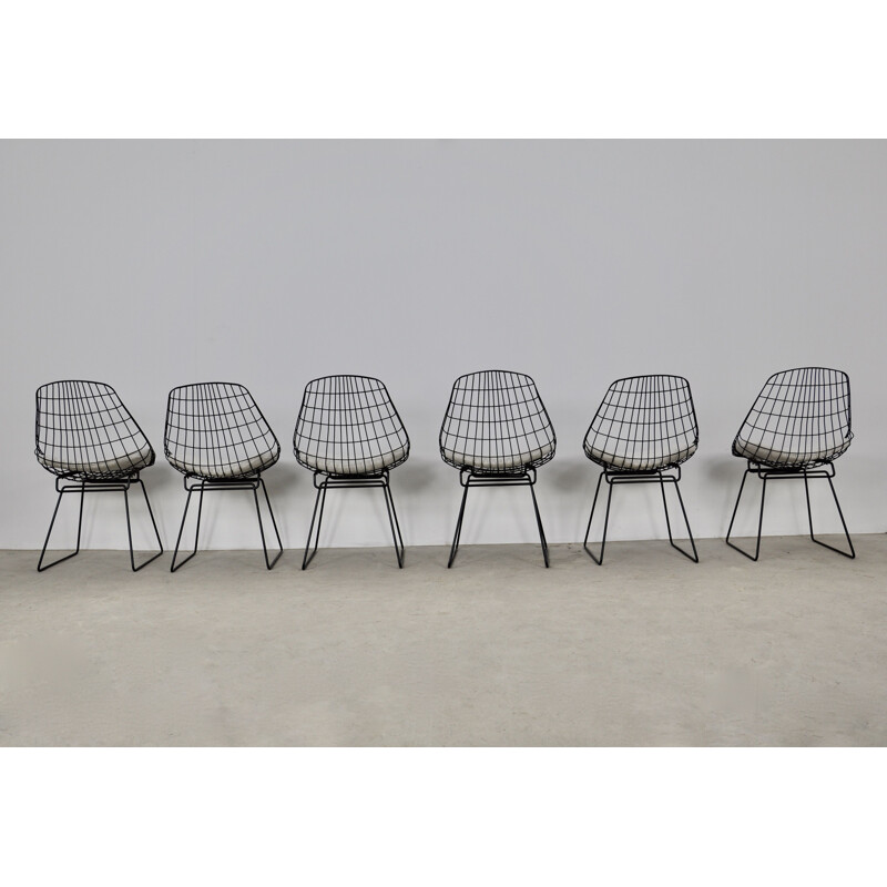 Set of 6 vintage Wire SM05 chairs by Cees Braakman and Adriaan Dekker for Pastoe 1958s