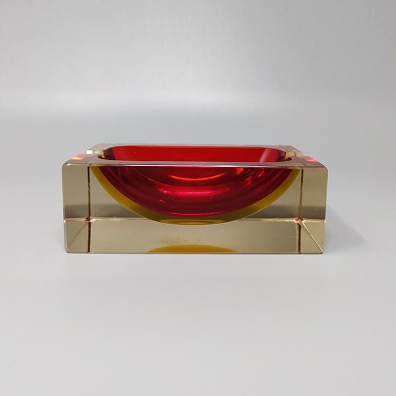 Vintage red and yellow rectangular ashtray by Flavio Poli for Seguso Italy 1970s