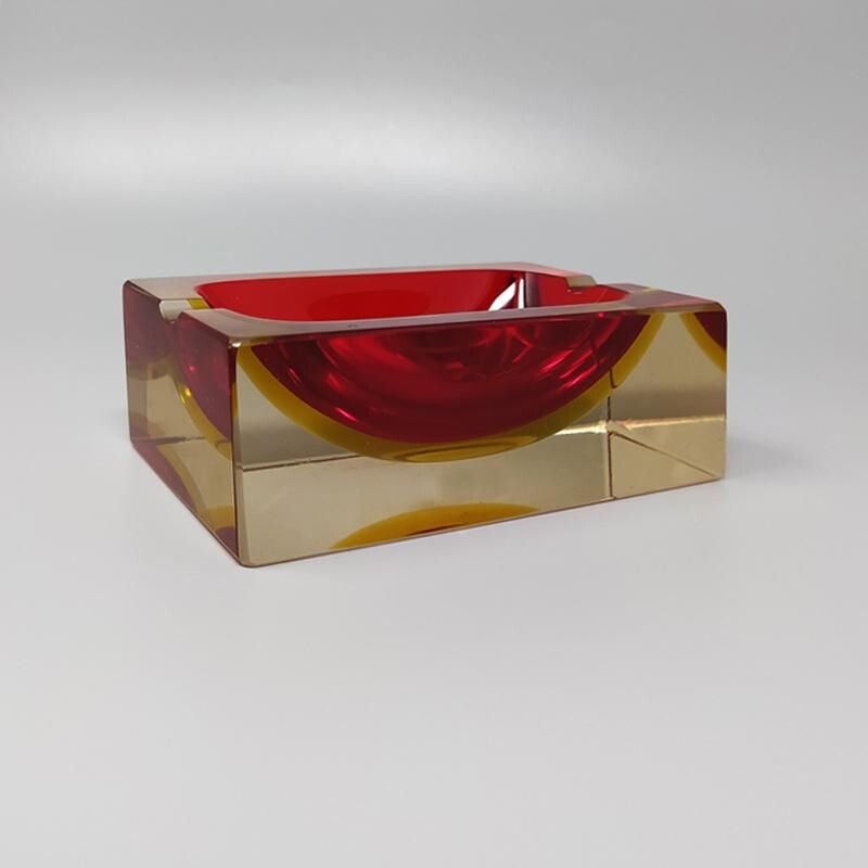 Vintage red and yellow rectangular ashtray by Flavio Poli for Seguso Italy 1970s