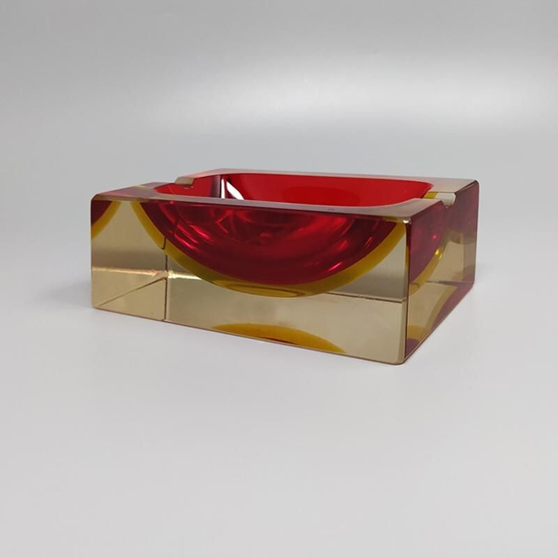 Vintage red and yellow rectangular ashtray by Flavio Poli for Seguso Italy 1970s