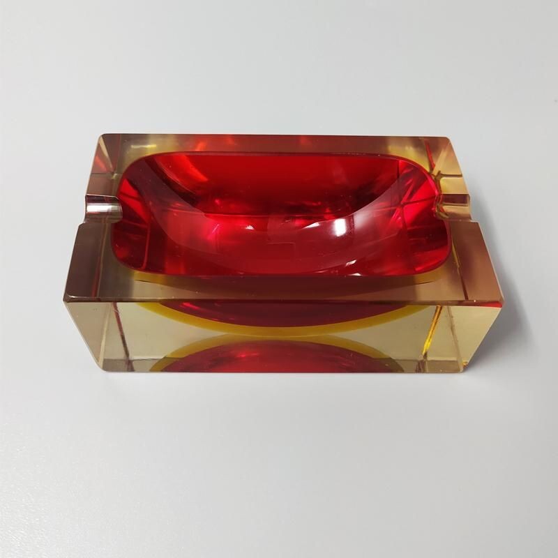 Vintage red and yellow rectangular ashtray by Flavio Poli for Seguso Italy 1970s