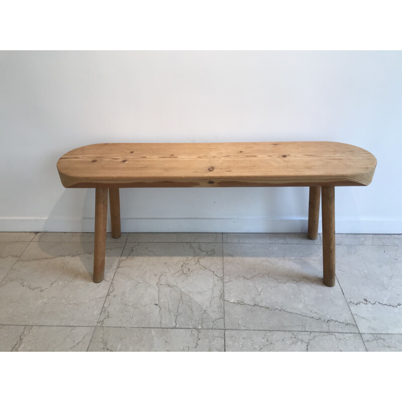 Vintage Brutalist bench in solid pine