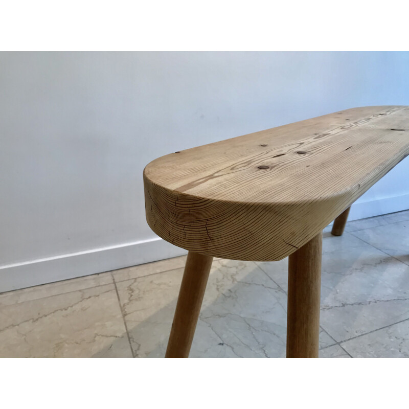 Vintage Brutalist bench in solid pine