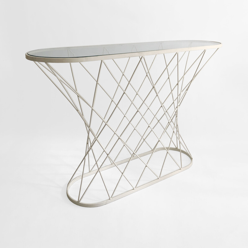 Table console vintage blanche torsadée par Isamu Noguchi Style USA 1980