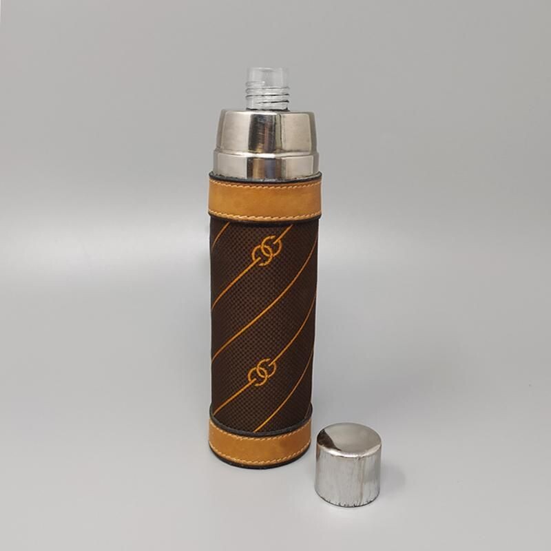 Vintage GUCCI vacuum flask in brown canvas with monogram Italy 1970s