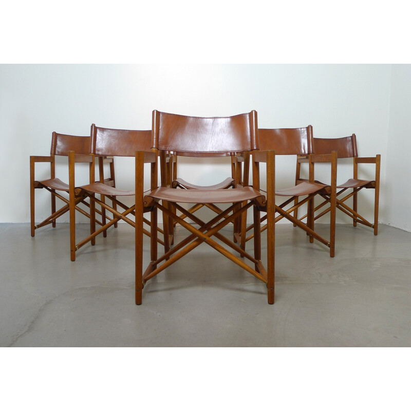 Set of six Danish "Safari" dining chairs in leather - 1940s