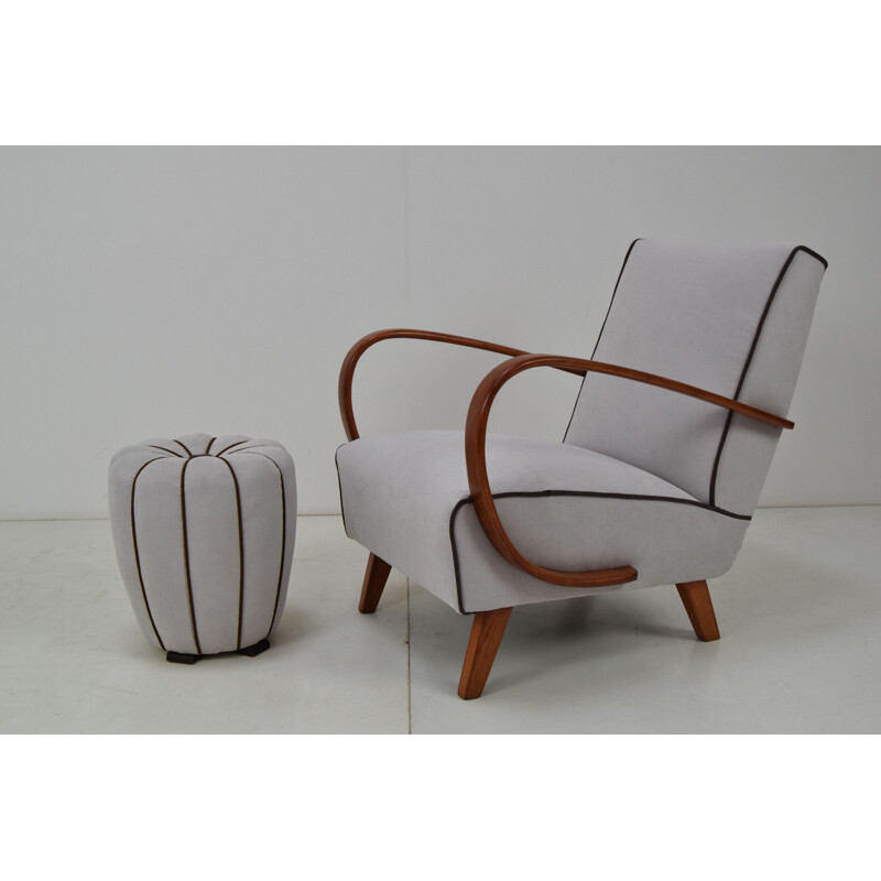 Vintage armchair and stool by Jindrich Halabala Czechoslovakia 1950s