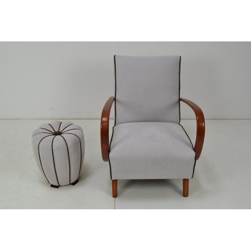 Vintage armchair and stool by Jindrich Halabala Czechoslovakia 1950s