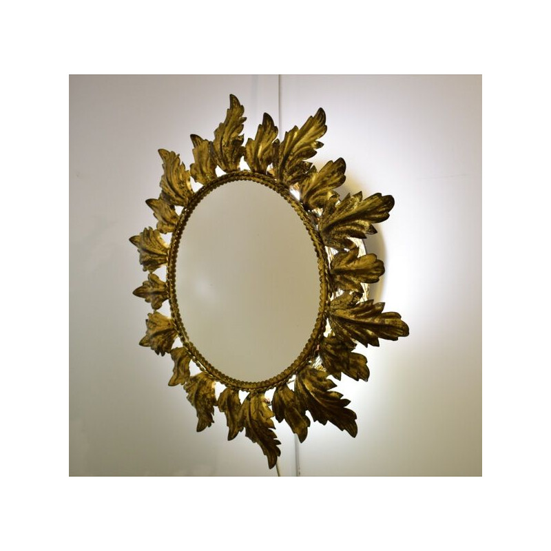 Specchio retro illuminante vintage in metallo oro