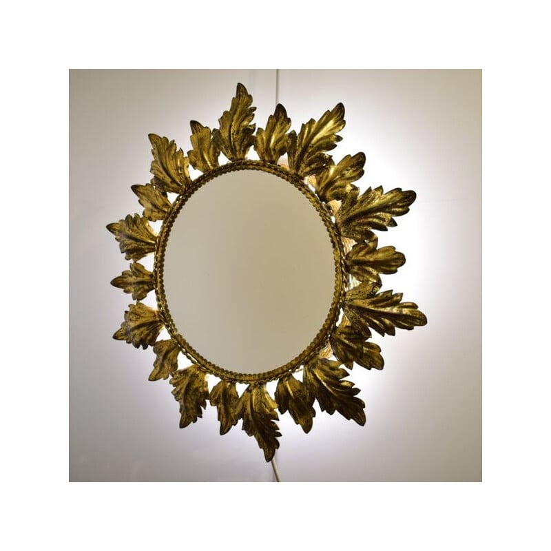 Vintage retro illuminating mirror sun metal