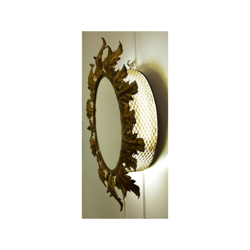Specchio retro illuminante vintage in metallo oro