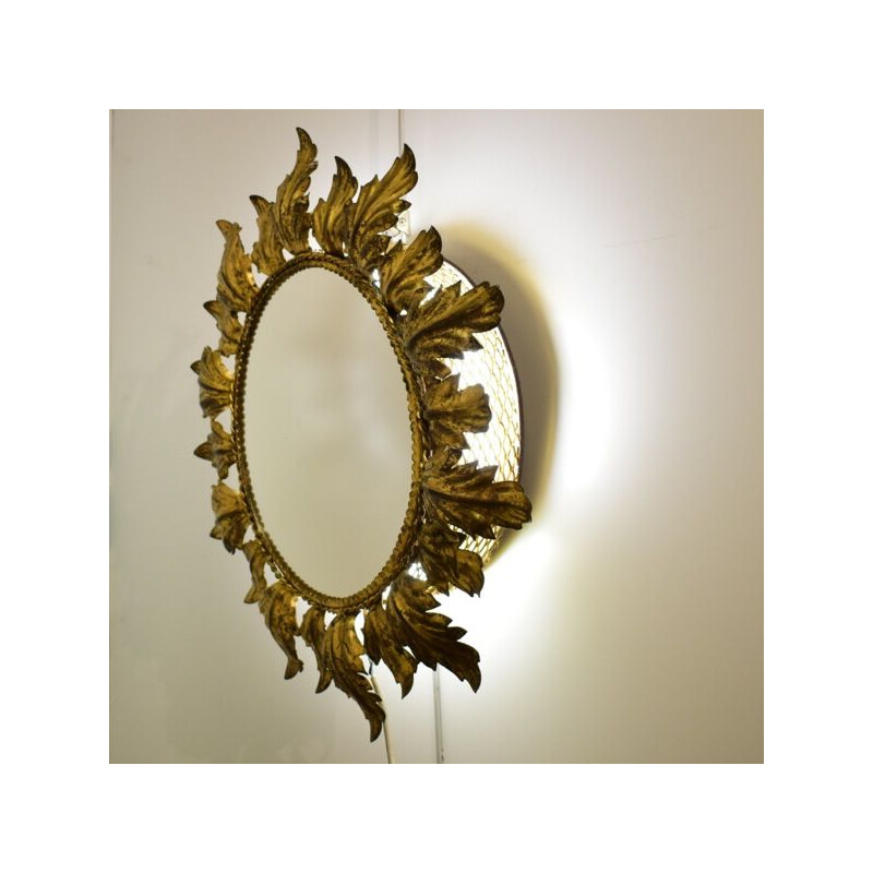 Espejo retro iluminado sol vintage metal oro