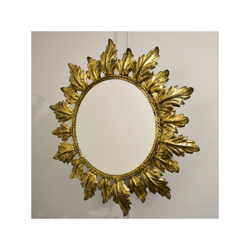 Miroir rétro éclairant vintage soleil métal doré